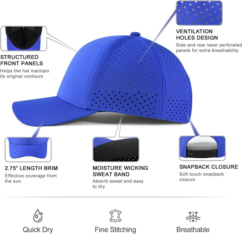 VOBOOM Men Quick Dry Baseball Cap Laser Cut Mesh Ball Curved Brim Snapback Hat - Image 5